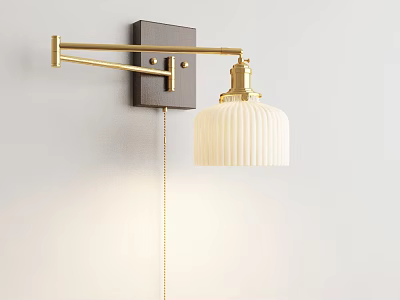 Modern Wall Sconce With Brass Arm And White Ribbed Lampshade Design 3d model