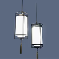 Chinese Style Two Chandeliers With Metal Frame White Lampshade And Tassel