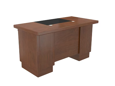 Brown Wooden Office Desk With Black Top Surface And Cabinet Design 3d model