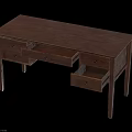 Wooden Desk Furniture With Open Drawers And Simple Spacious Tabletop Design