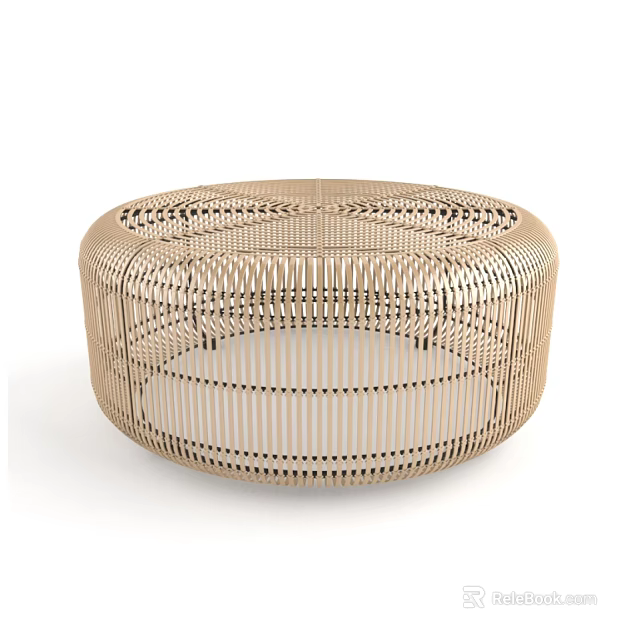 Light Colored Woven Round Coffee Table With Modern Design And Intricate Patterns 3d model 