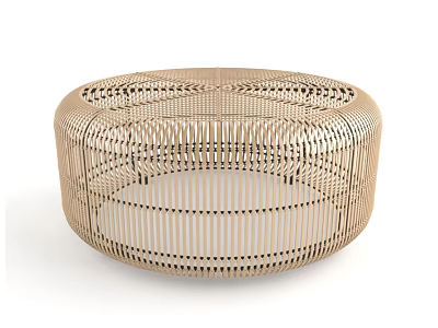 Light Colored Woven Round Coffee Table With Modern Design And Intricate Patterns 3d model