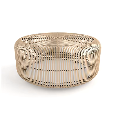 Light Colored Woven Round Coffee Table With Modern Design And Intricate Patterns 3d model