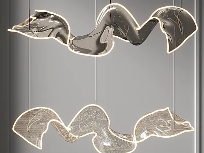 Modern Sculptural Chandelier With Curved Wave Shaped Design And LED Lighting 3d model