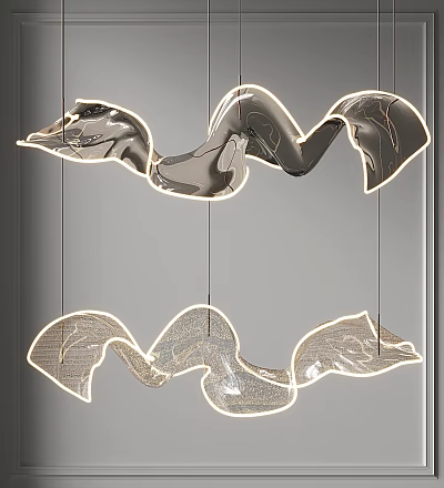 Modern Sculptural Chandelier With Curved Wave Shaped Design And LED Lighting 3d model