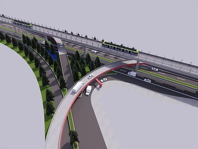 Urban Garden Landscape With Curved Road Green Belts And Elevated Traffic Features 3d model