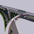 Urban Garden Landscape With Curved Road Green Belts And Elevated Traffic Features