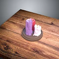 Purple Red White Decorative Candles On Wooden Tray For Home Tabletop