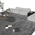 Modern Minimalist Comfortable Upholstered Sofa with Round Coffee Table and Decorative Items 3d model