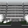 Modern Multi story Residential Building Facade Design With Circular Sculpture And Landscaped Trees