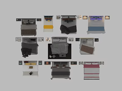 Double Bed Various Designs With Different Colored Bed Linens And Headboards 3d model