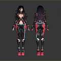 Two Female Characters With Long Black Purple Hair In Tight Pink Black Creature Outfits