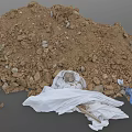 Stone And Wood Construction Materials Pile With Dirt And White Cloth Cover