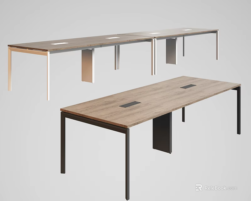 Modern Wooden Conference Table with Sleek Metal Legs and Spacious Surface for Office Use 3d model 