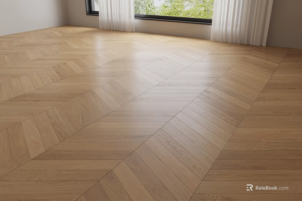 Herringbone Wooden Flooring Shiny Surface In Modern Room Interior With Natural Light 3d model 