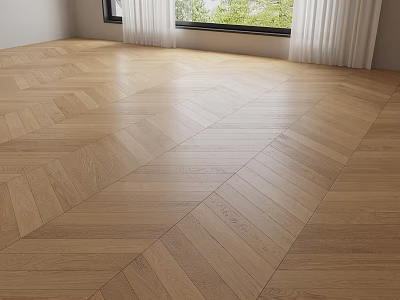 Herringbone Wooden Flooring Shiny Surface In Modern Room Interior With Natural Light 3d model