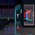 Modern KTV Interior Design With Neon Lights And Leather Seating