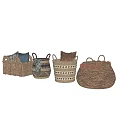Woven Decorative Storage Baskets With Handles Pom Poms And Assorted Patterns For Home Organization 3d model