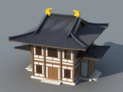 Traditional Ancient Chinese Architecture With Black Tiled Double Eave Roof And Yellow Ornaments 3d model