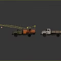 Various Types of Colored Construction Trucks Including Crane Dump And Tanker Models