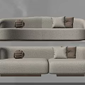 Modern Cream Fabric Sectional Sofa Set With Round Design And Soft Decorative Pillows