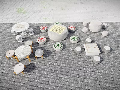 New Chinese Style Outdoor Table and Chair Park Landscape Stone Table Stone Bench Outdoor Chess Stone Table Bench 3d model