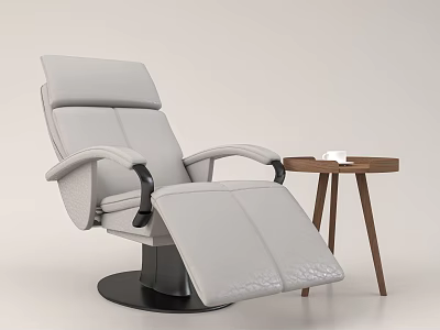 Light Gray Massage Chair With Wooden Side Table 3d model