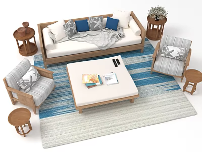 Modern Living Room Furniture Interior With Sofa Chairs Coffee Table Side Tables And Blue Pillows 3d model