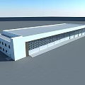 Large White Industrial Building Featuring Flat Roof And Large Glass Windows In Open Area