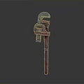 Red Worn Pipe Wrench Plumbing Tool On Gray Gradient Background