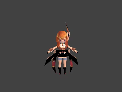 Game Movie Character With Orange Hair Black Wing Decorations And Black White Outfit Red Shoes 3d model