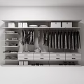Organized Walk in Closet Interior With Hanging Clothes Shelves Drawers And Shoes