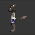 Cute Cat Character 3D Model Wearing White T-Shirt And Blue Shorts
