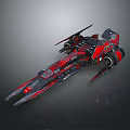 Futuristic Red And Black Spaceship With Sleek Aerodynamic Design And Propulsion Systems