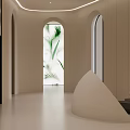 Modern Beauty Salon Interior With Curved Arched Doorway Colorful Lighting And Green Seating