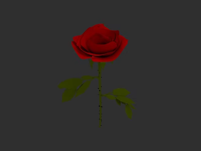 Red Rose in a Vase with Green Leaves and Gray Background 3d model