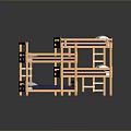 Wooden Bunk Bed With Blue Mattress And Ladder For Kids Bedroom Furniture
