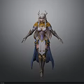 Fantasy Anime Style Woman With White Horns And Orange Blue Outfit