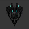 Futuristic Sci-Fi Black Spaceship With Sleek Design Blue Red Lights And Multiple Engines