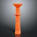 Orange Carved Decorative Pillar With Intricate Ornamental Design Details