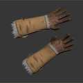 Sturdy Orange Gauntlets with White Fur Trim and Decorative Stitching as Protective Weapon Gear