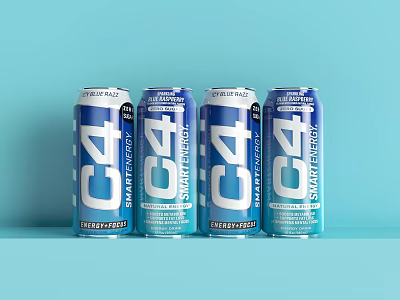 C4 Smart Energy Drink Cans with Zero Sugar Arranged on Light Blue Background 3d model