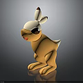 Cartoon Animal With Yellow Body White Ears Black Eyes Red Mouth Standing On Black Background