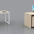 Modern Office Desks Light Wood Finish With Drawer Cabinets and Computer Monitors Setup
