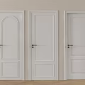 Three White Hinged Doors With Various Panel Designs And Golden Handles In Interior 3d model