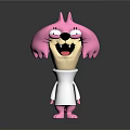 Pink 3D Cartoon Character Wearing White Hoodie With Happy Expression On Black Background