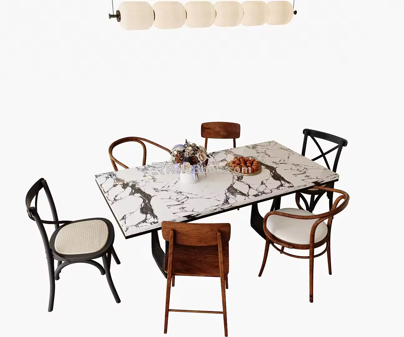 Quiet Ancient Dining Table and Chair Combination 3d model