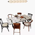 Quiet Ancient Dining Table and Chair Combination 3d model