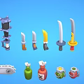 Cartoon weapons chainsaw sword stick 3d model