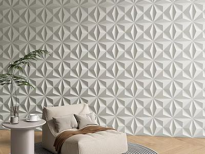 Geometric Patterned Accent Wall Behind Light Beige Sofa 3d model